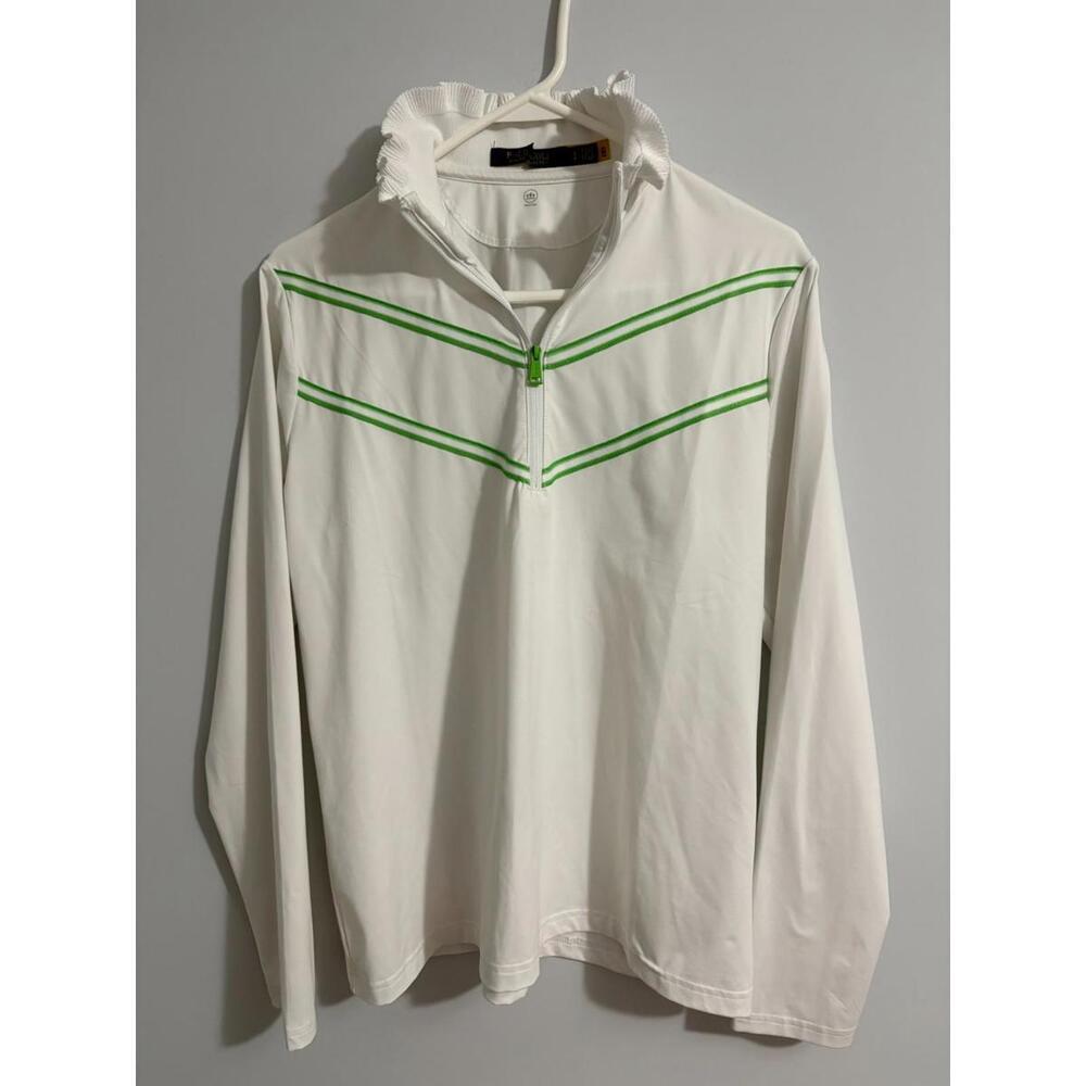 Polo Golf Ralph Lauren Womens 1/4 Zip Top White L Ruffle Collar Moisture Wicking
